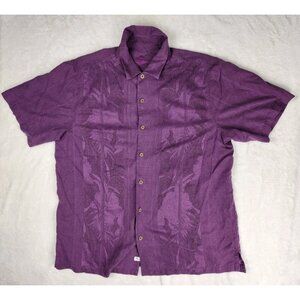 Tommy Bahama Shirt Mens XLT Purple Button Up 100% Silk Lightweight Hawaiian